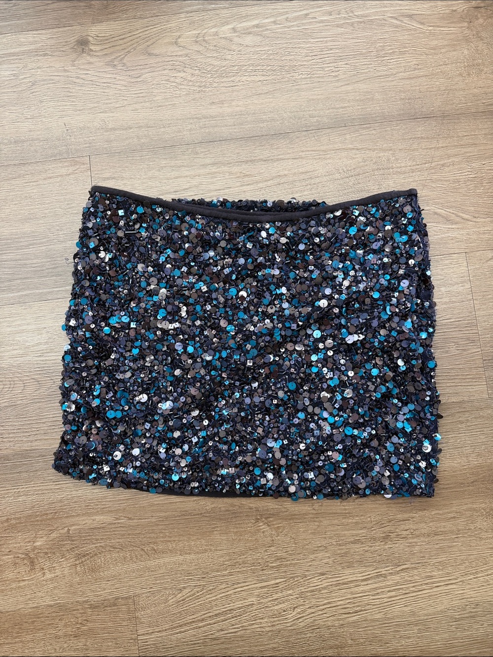 Bailey 44 Black Sequin Mini Skirt with Blue Accents